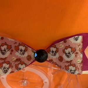 Clown Print Hair Bow with Black Gem
